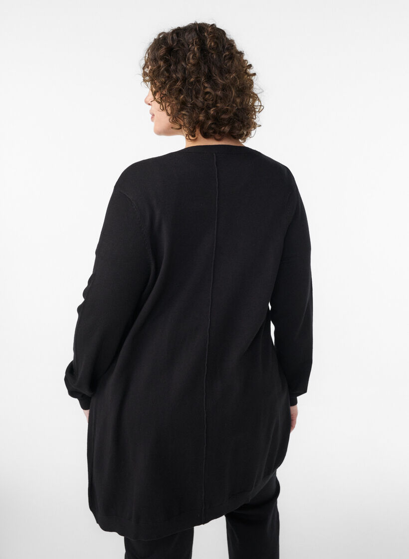 Long cardigan tricot&eacute; en m&eacute;lange de viscose, Noir, Model image number 2