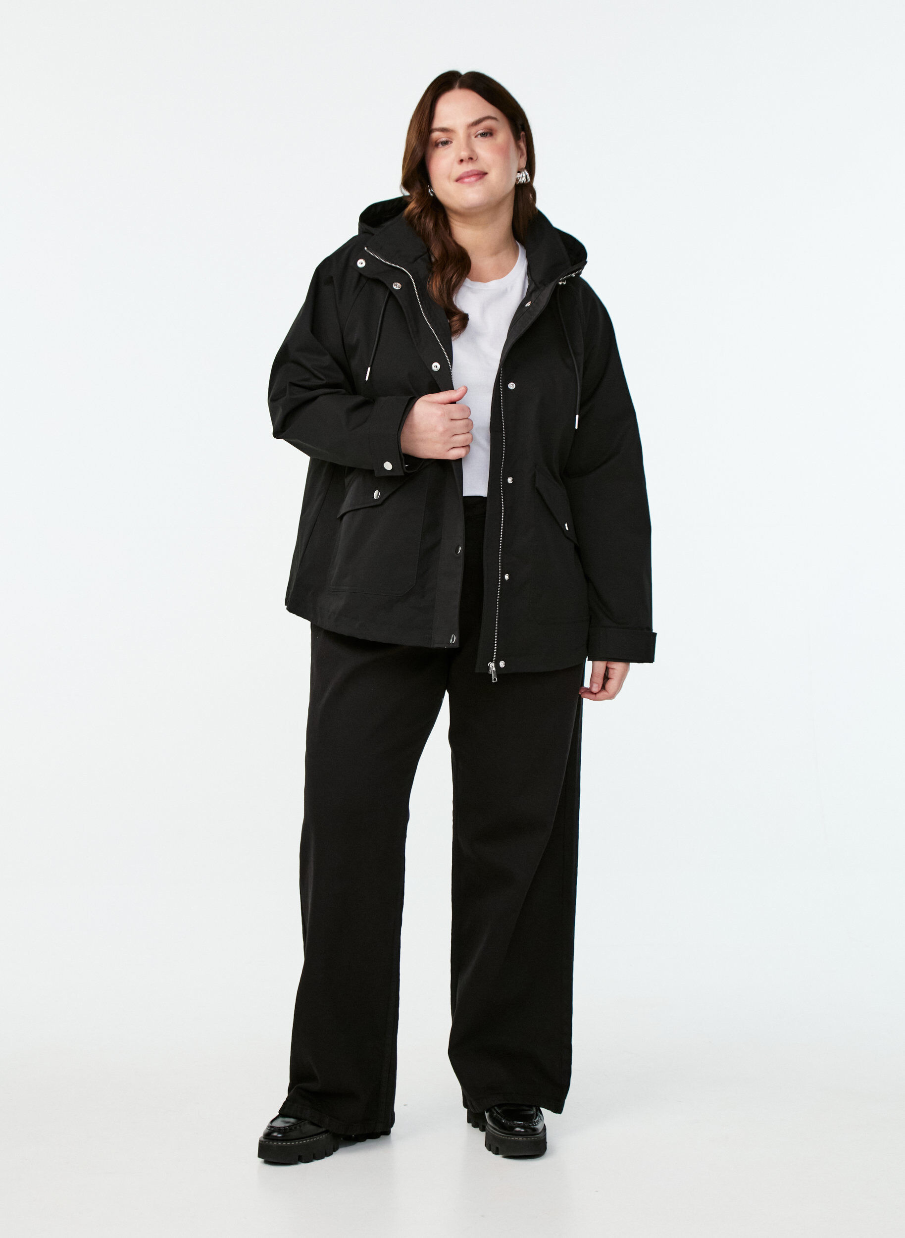ZizziVeste courte de printemps avec capuche amovible, Noir, Model image number 1