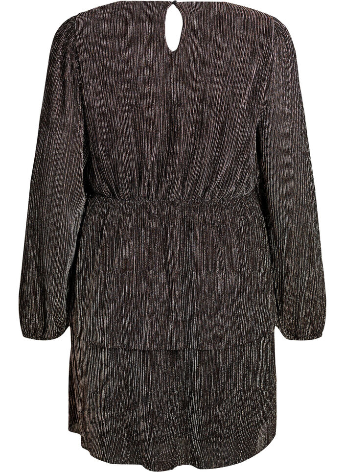 Robe courte à rayures pailletées et manches longues, Noir, Packshot image number 1