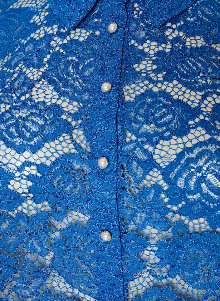 Chemise en dentelle avec boutons nacr&eacute;s, Bleu, Packshot image number 2