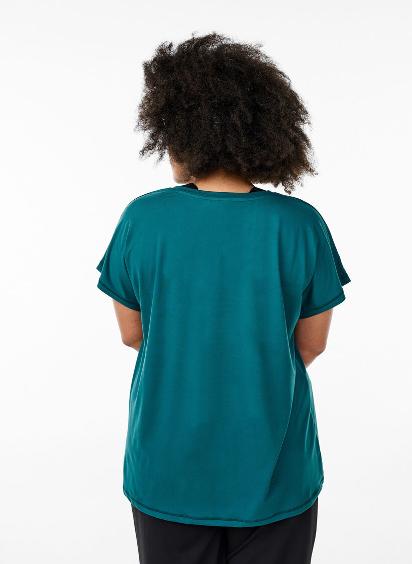 T-shirt de sport ample avec col en v, Vert fonc&eacute;, Model image number 2