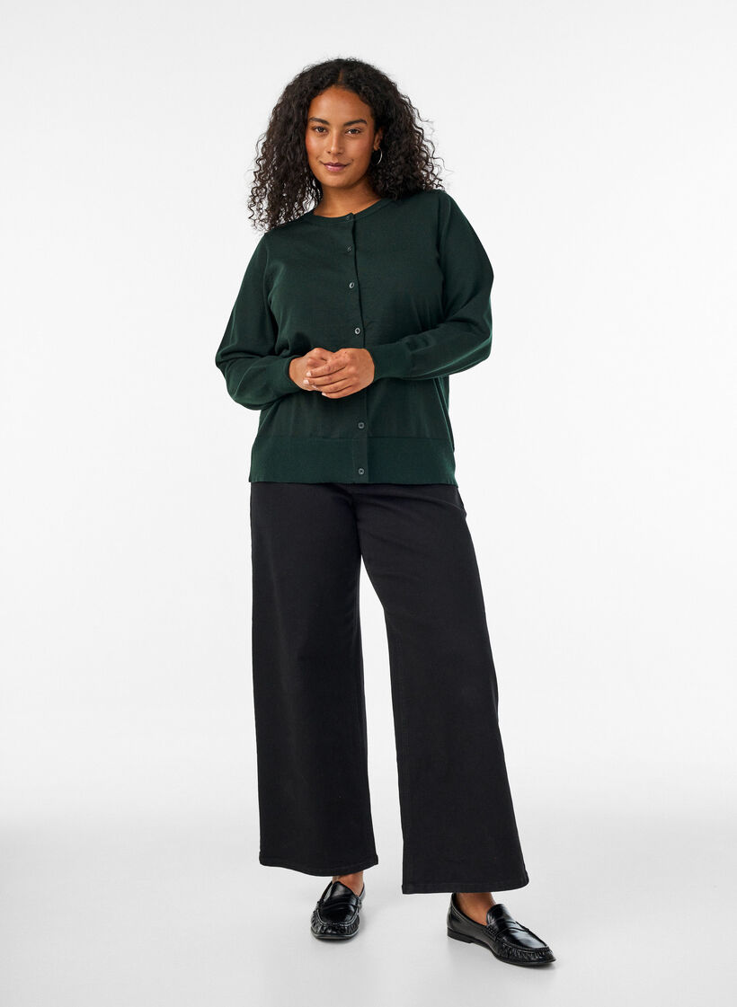 Cardigan en maille fine avec col rond, Vert fonc&eacute;, Model image number 1