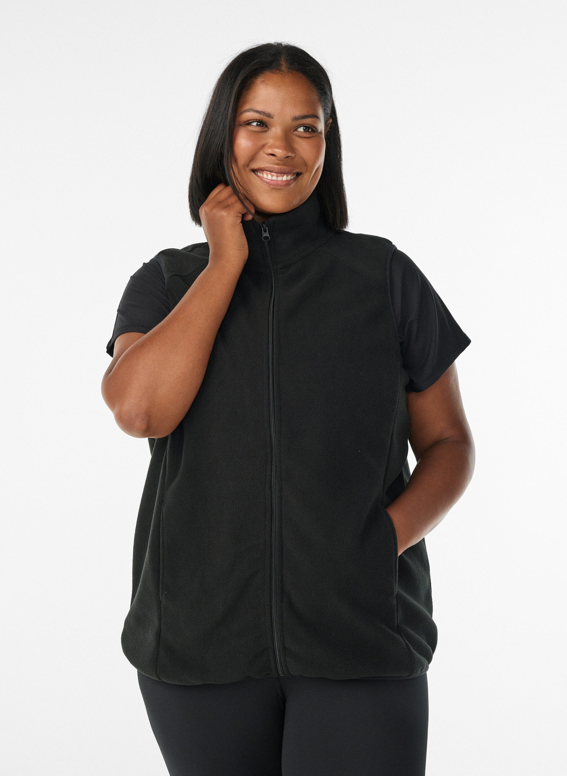 Gilet en polaire avec poches, Noir, Model