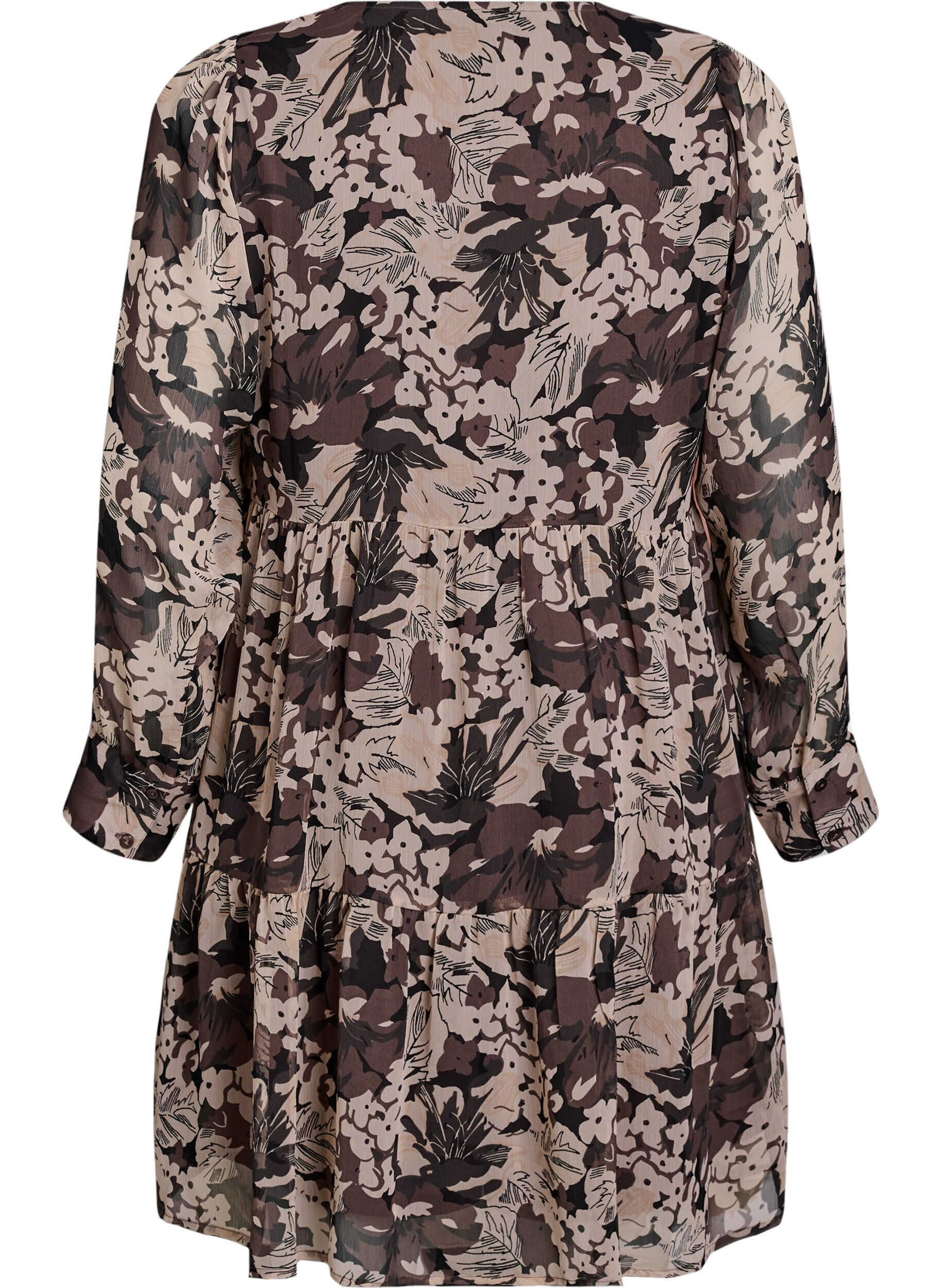 Zizzi Robe courte &agrave; coupe &eacute;vas&eacute;e avec imprim&eacute; floral, Noir, Packshot image number 1