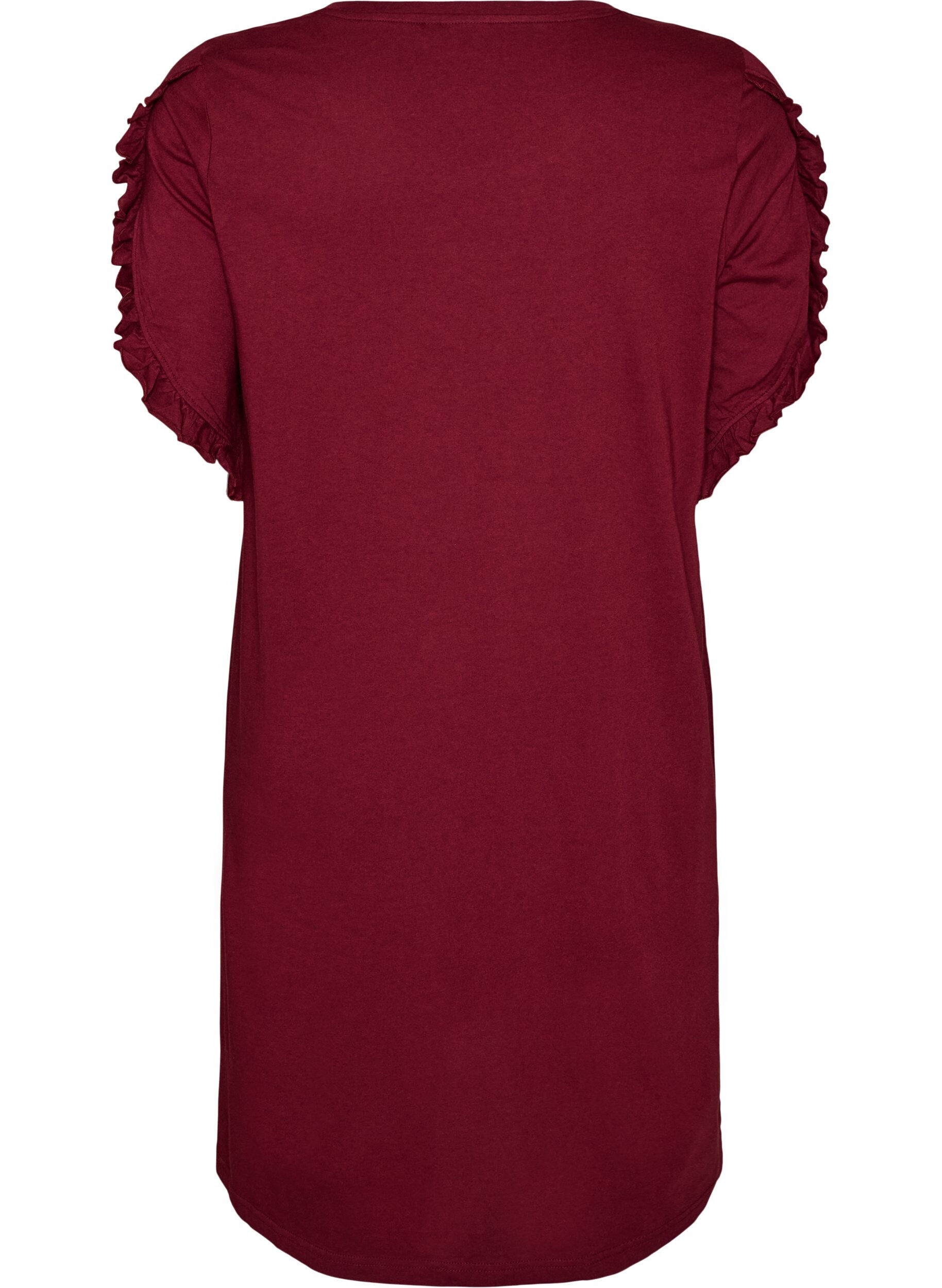 ZizziChemise de nuit en coton bio avec manches &agrave; volants, Bordeaux, Packshot image number 1