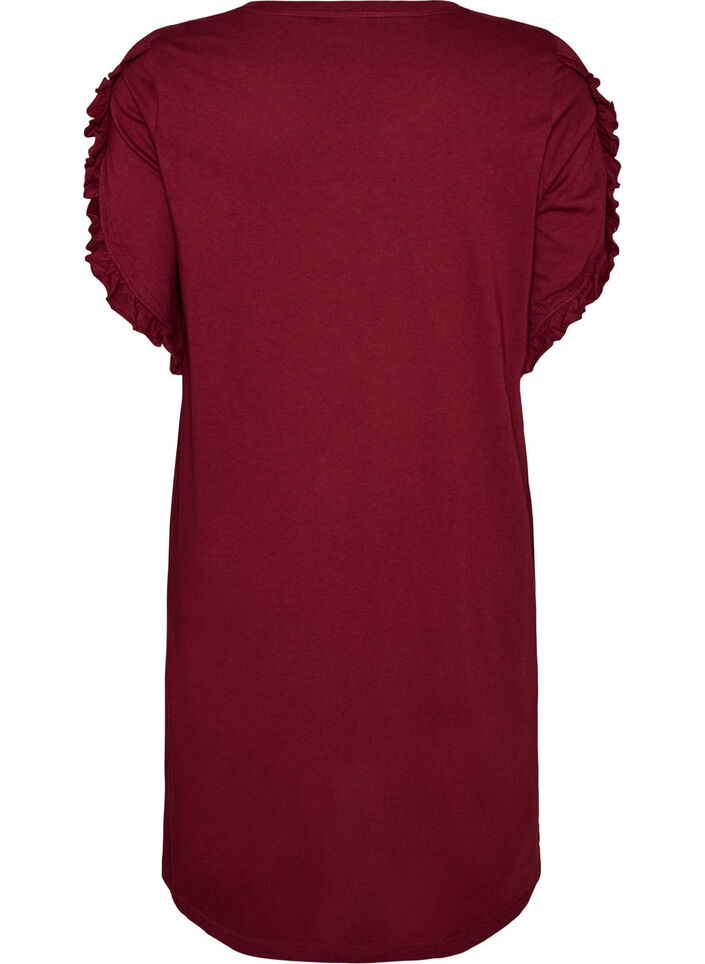 Chemise de nuit en coton bio avec manches &agrave; volants, Bordeaux, Packshot image number 1