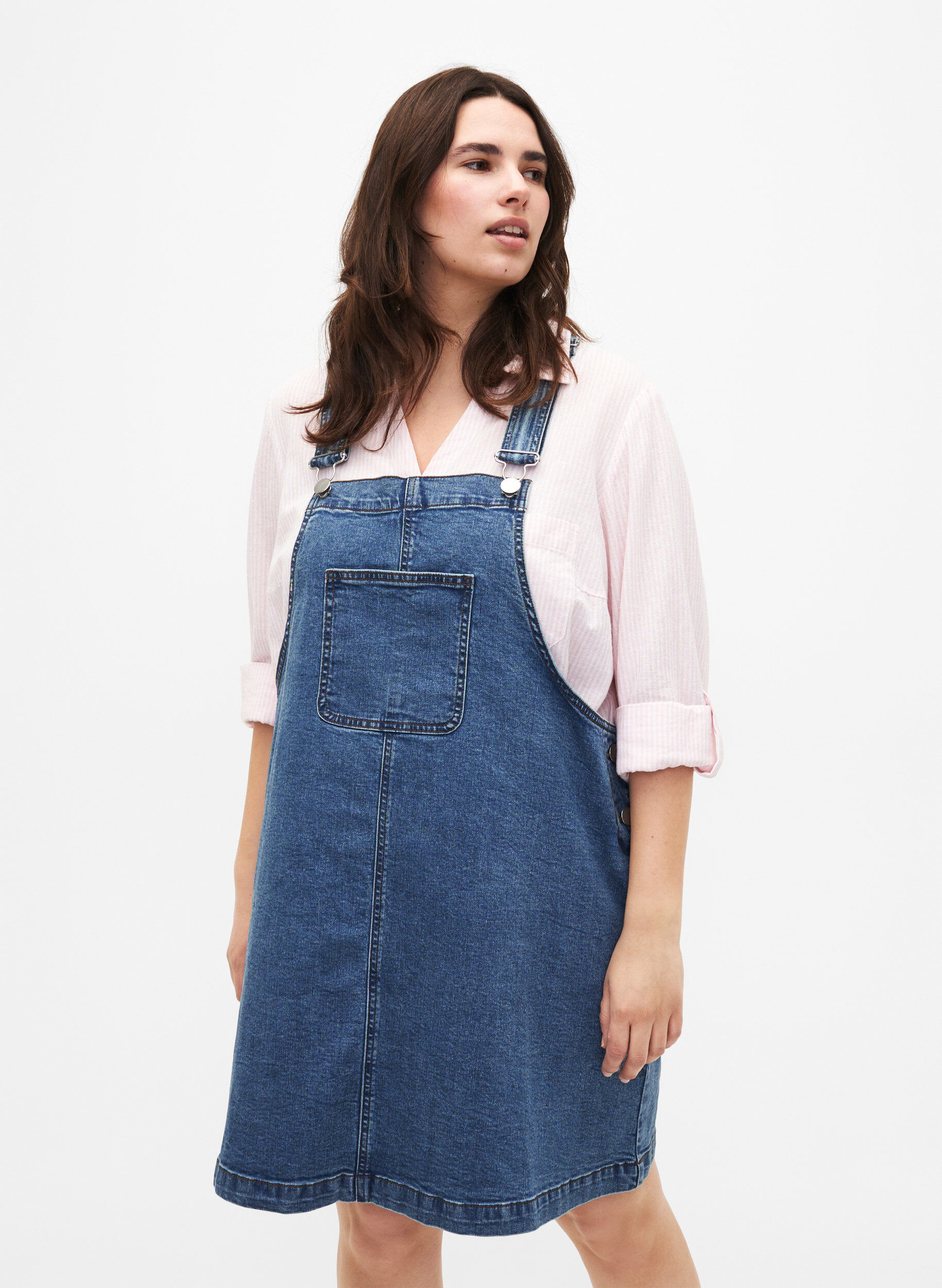 Zizzi Chemisier &agrave; boutons en m&eacute;lange de coton et de lin, Rosebloom White, Model image number 0