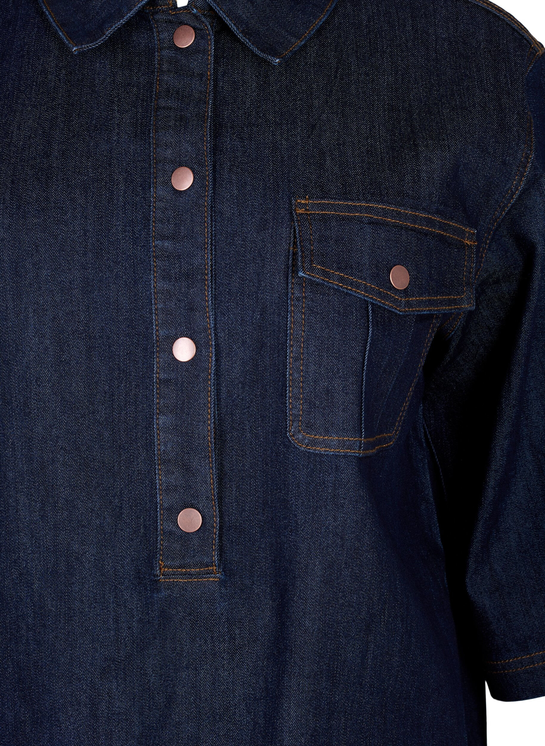 Zizzi Robe en jean avec de grandes poches et des manches 3/4, Bleu, Packshot image number 2