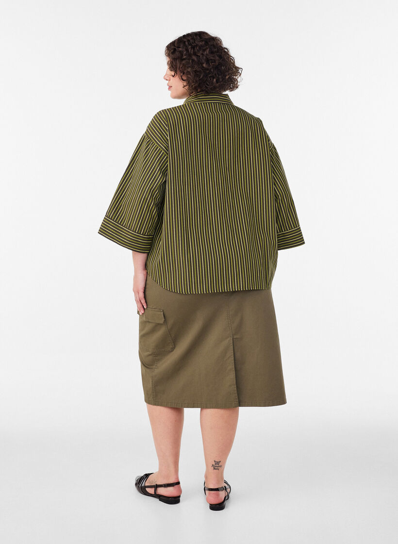 Chemise ample &agrave; rayures avec manches 3/4, Vert, Model