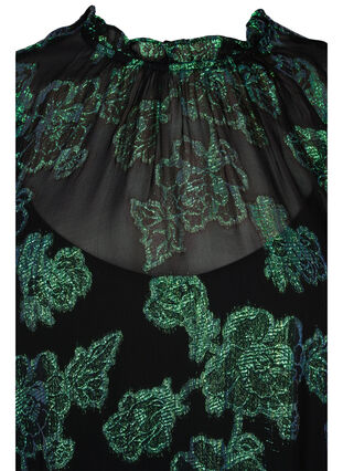Robe en viscose à fleurs avec structure en lurex, Black w. Green Lurex, Packshot image number 2