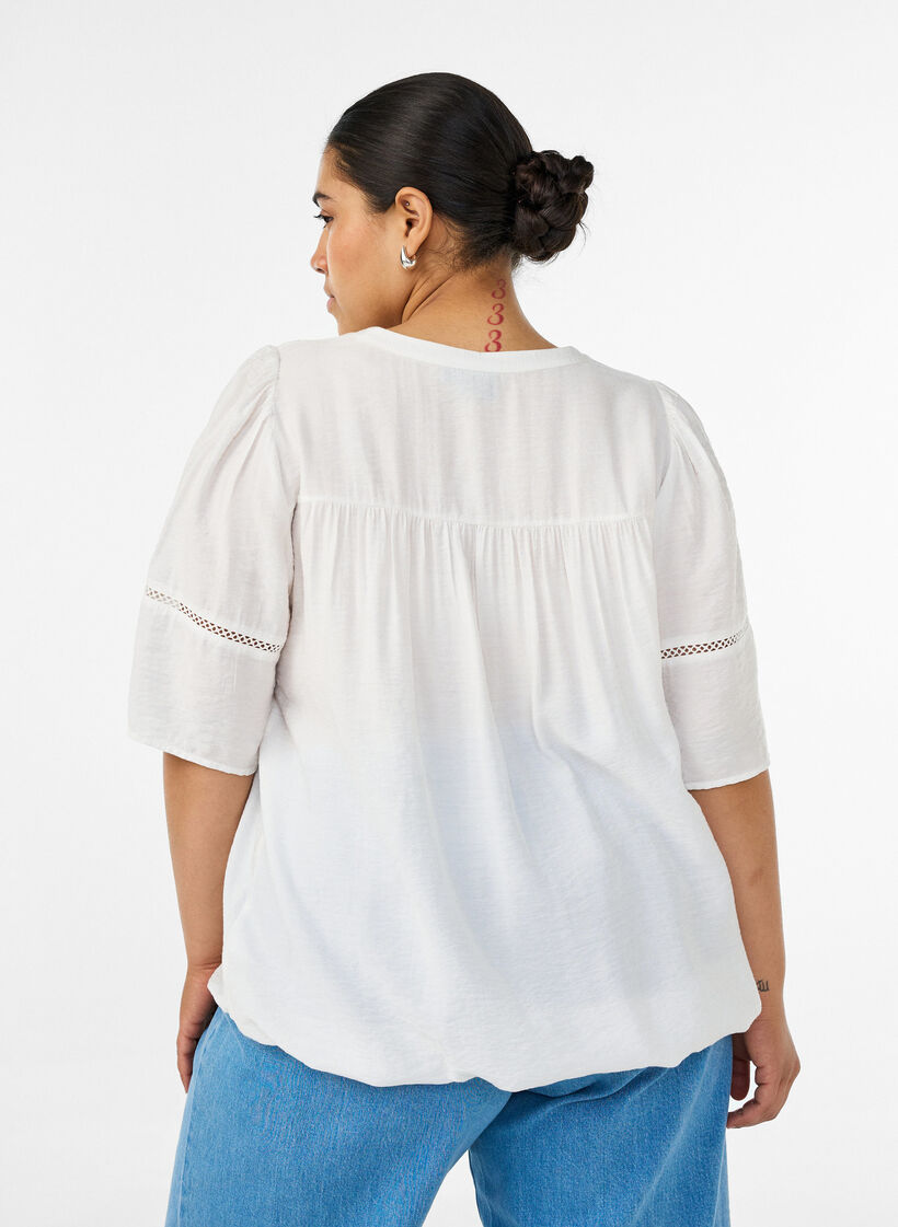 Blouse en viscose avec nervures et effet ballon, Vanille, Model image number 2