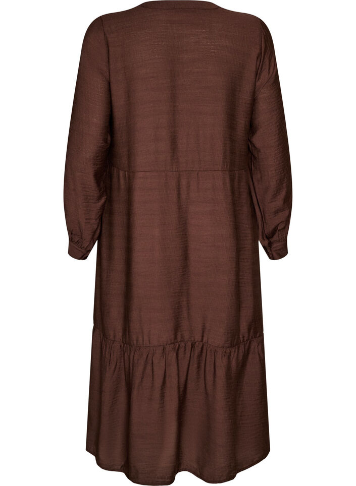 Robe en viscose avec broderies et volants &eacute;tag&eacute;s, Marron, Packshot image number 1