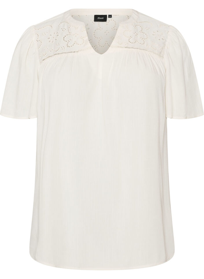 Blouse en viscose avec broderie anglaise, Beige, Packshot image number 0