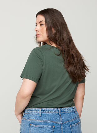 T-shirt coton et imprimé, Green w. Eagle , Model image number 1