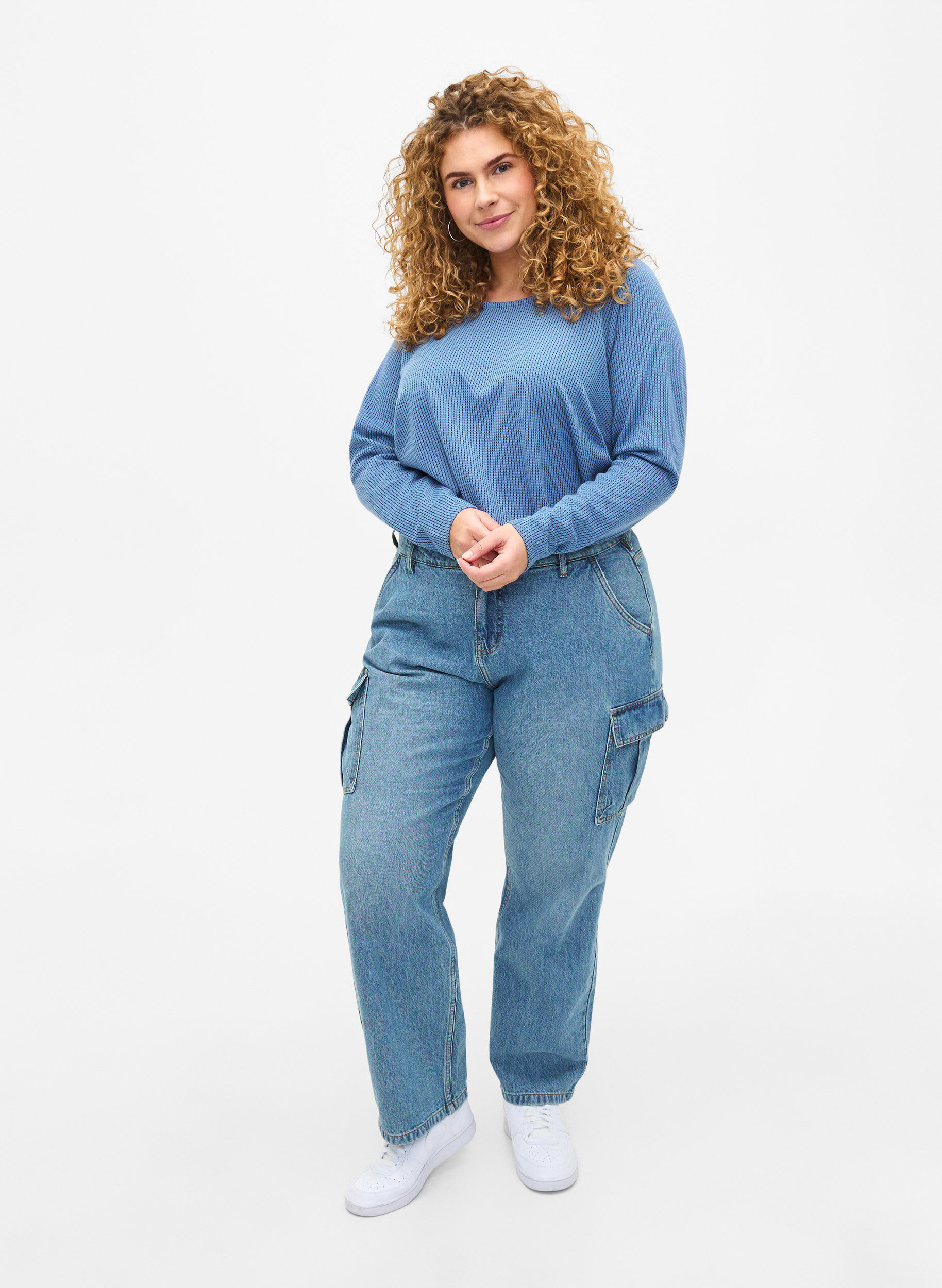 Zizzi Chemisier &agrave; coupe A textur&eacute;, Quiet Harbor, Model image number 2