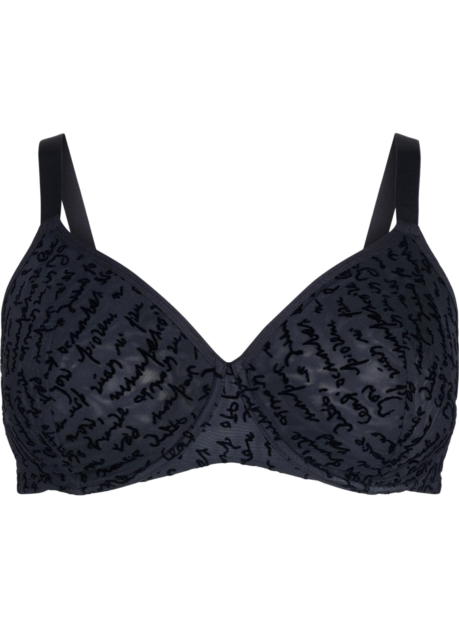 Zizzi Soutien-gorge int&eacute;gral avec texte imprim&eacute;, Black, Packshot image number 0