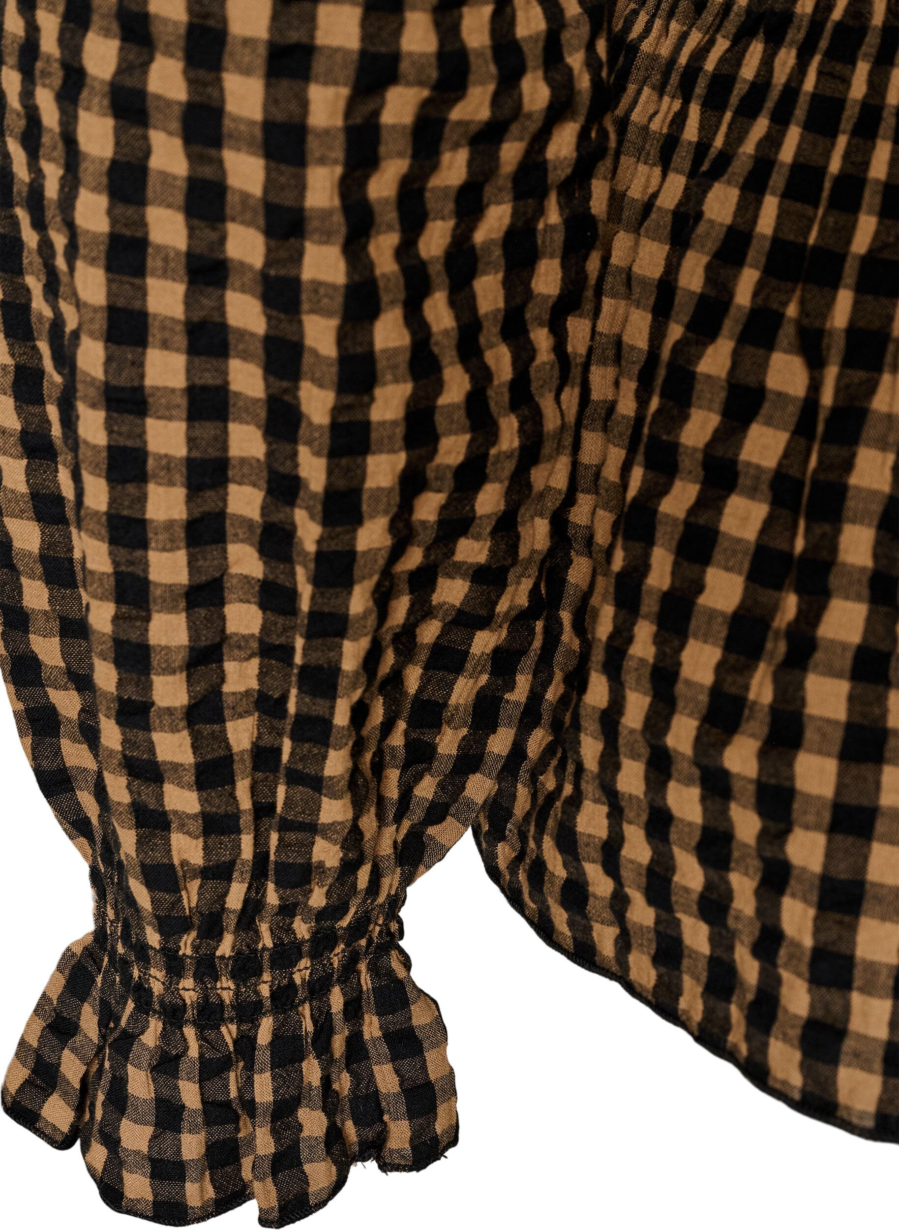 ZizziBlouse &agrave; carreaux avec smocks et basque, Marron, Packshot image number 3