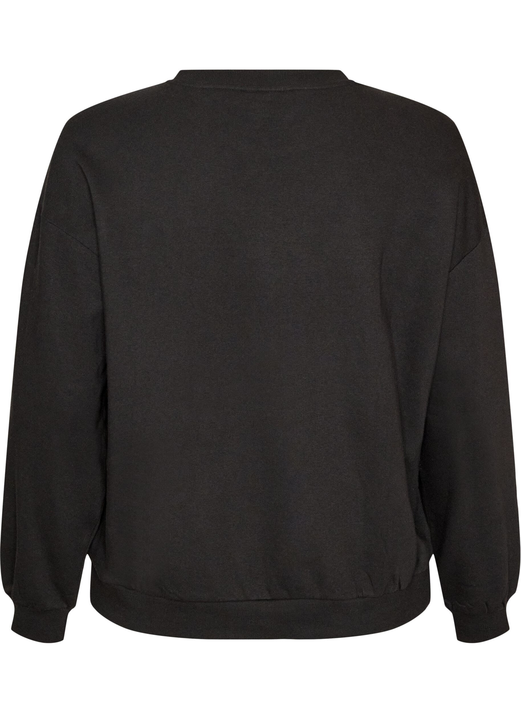 ZizziSweat-shirt avec inscription en boucl&eacute;, Noir, Packshot image number 1