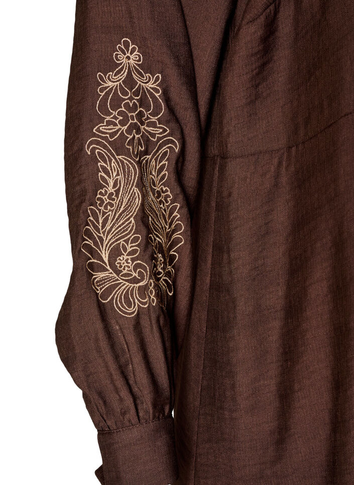 Robe en viscose avec broderies et volants &eacute;tag&eacute;s, Marron, Packshot image number 3