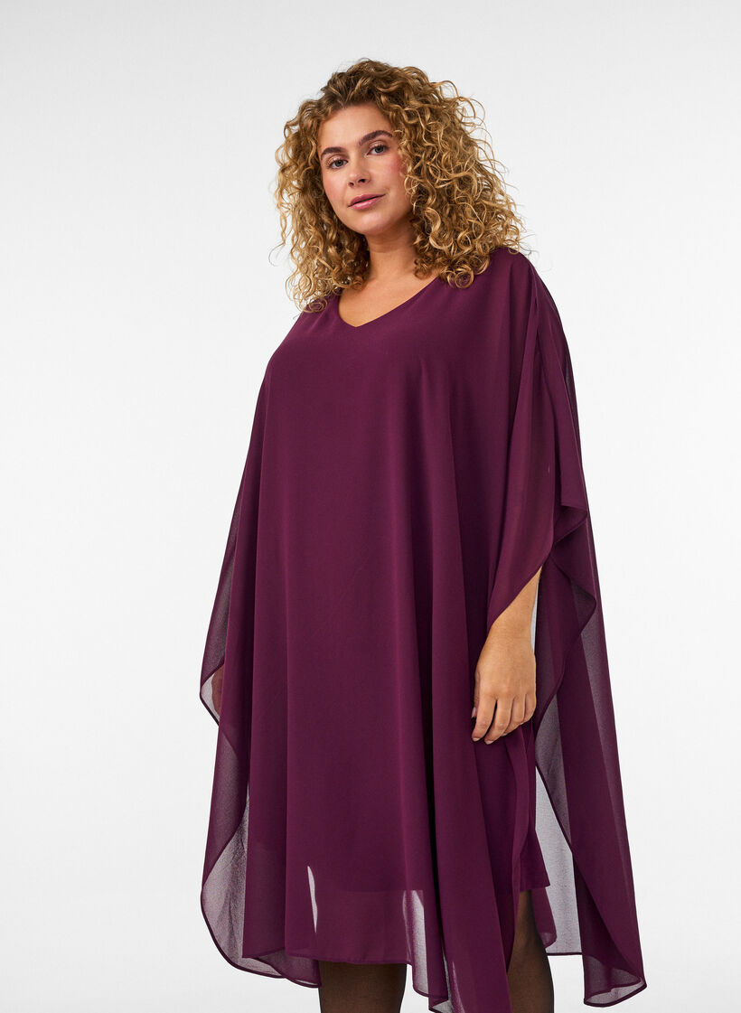 Robe courte en mousseline avec col en V, Violet, Model image number 2