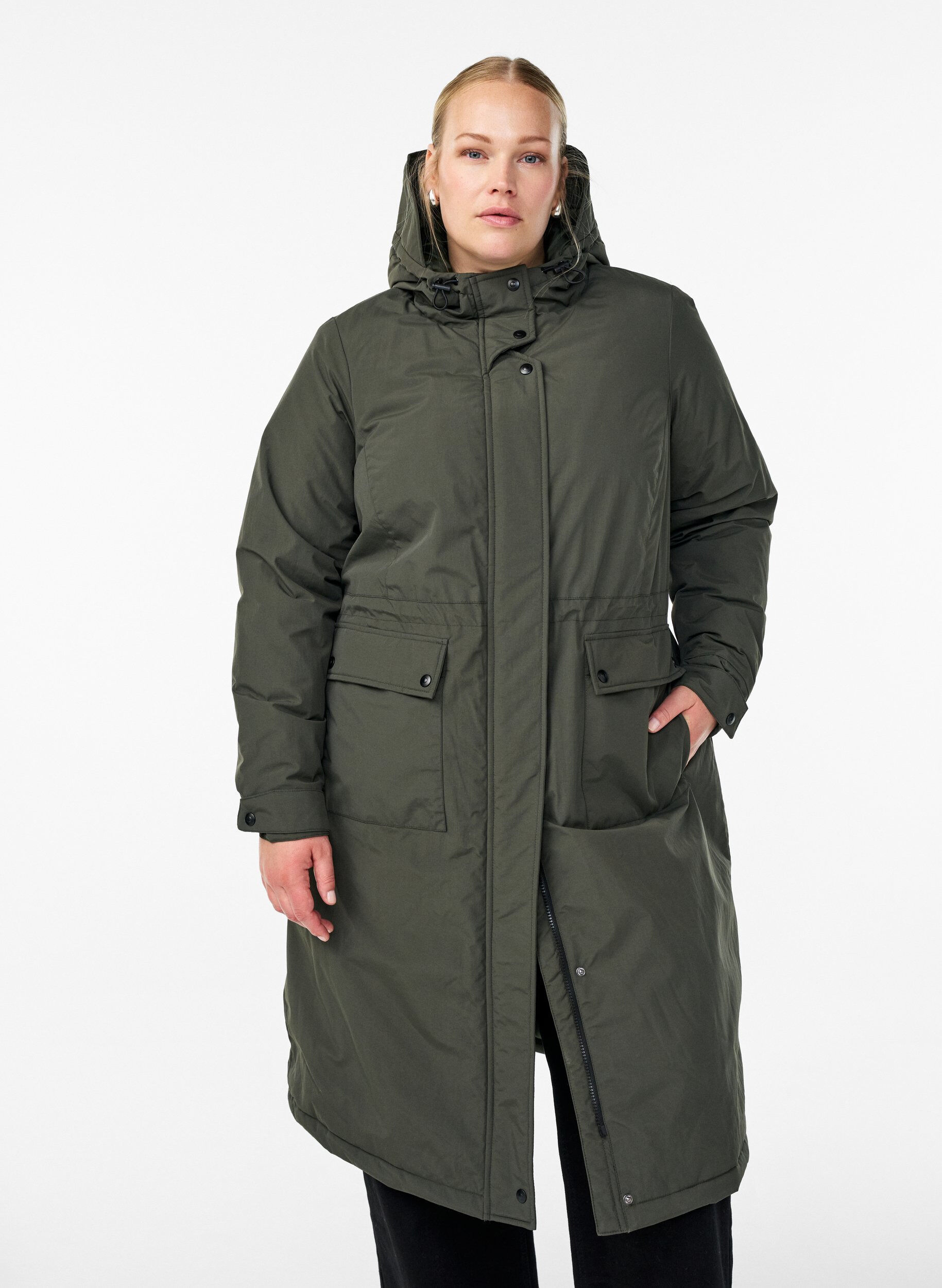 Parka avec capuche et taille r&eacute;glable, Vert Kaki, Model