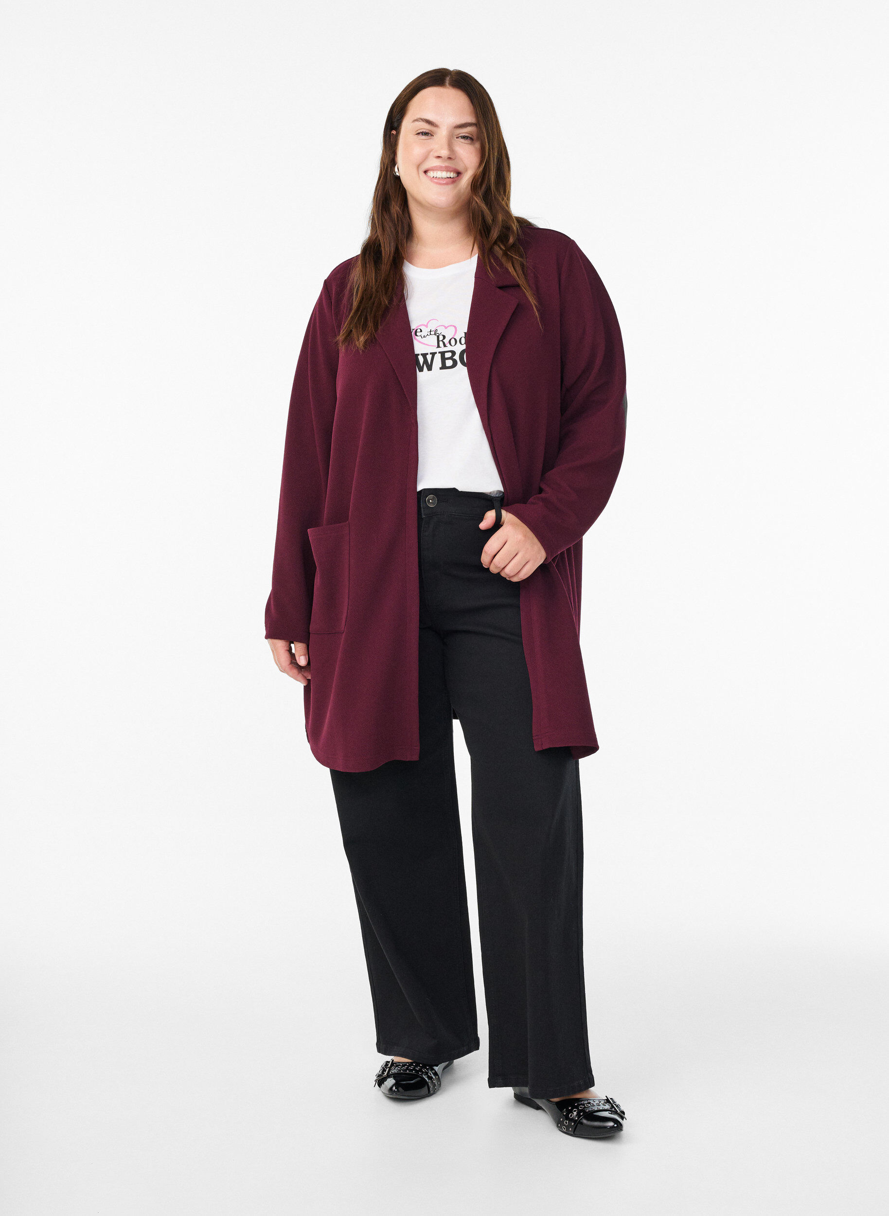 Zizzi FLASH - Blazer long avec des poches, Bordeaux, Model image number 1