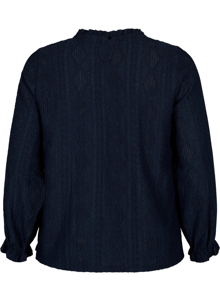 Chemisier avec détails de volants et motif ton sur ton, Night Sky, Packshot image number 1