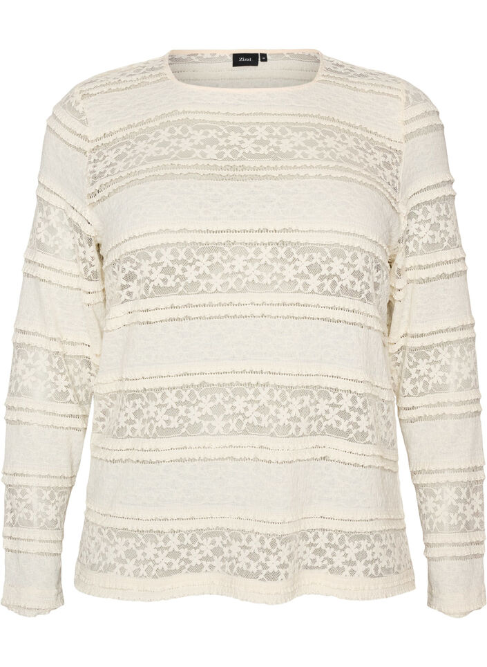 Blouse en dentelle avec manches longues, Vanille, Packshot image number 0