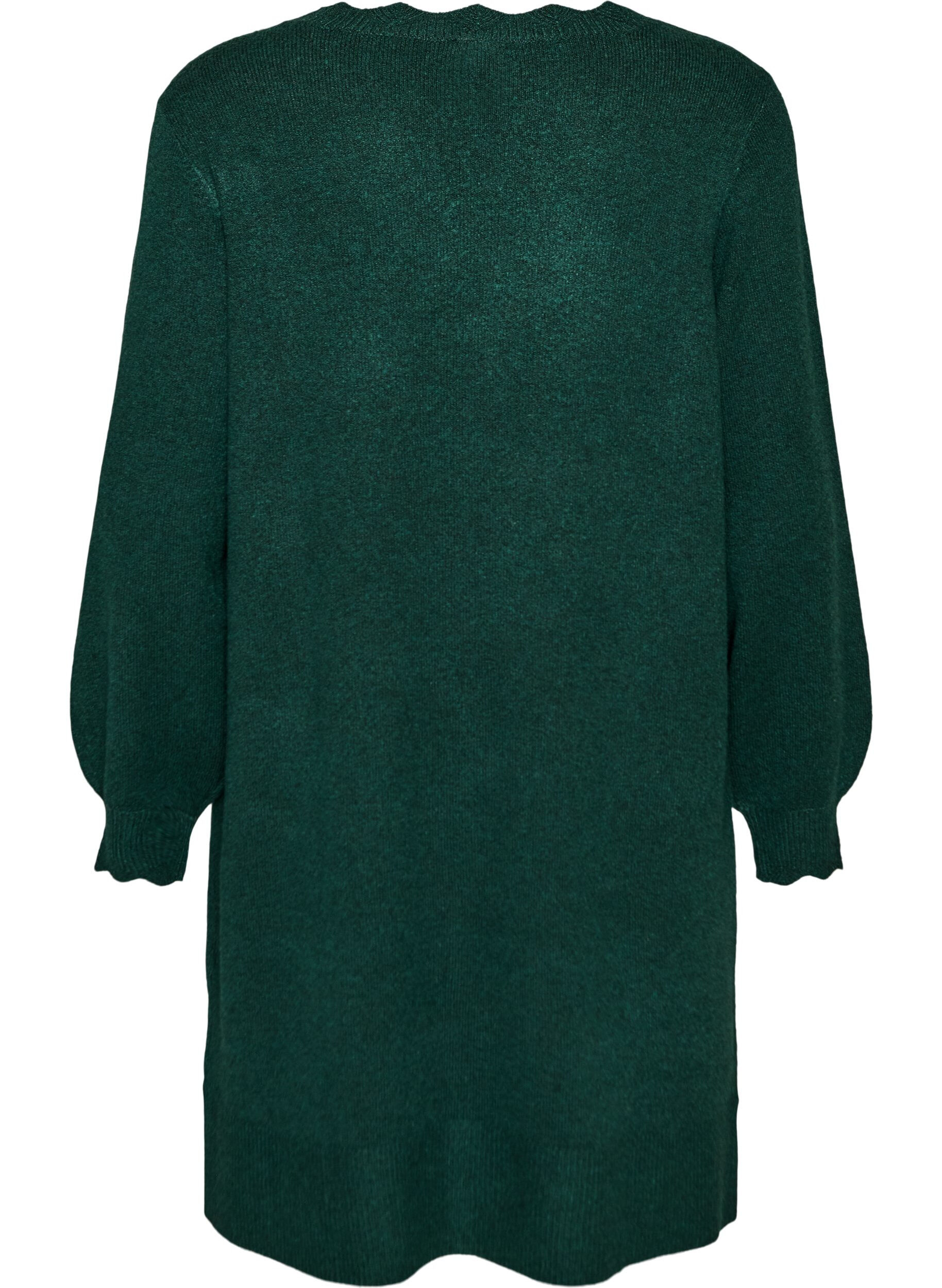 ZizziRobe courte en maille avec ourlet ondul&eacute; et fentes, Vert fonc&eacute;, Packshot image number 1