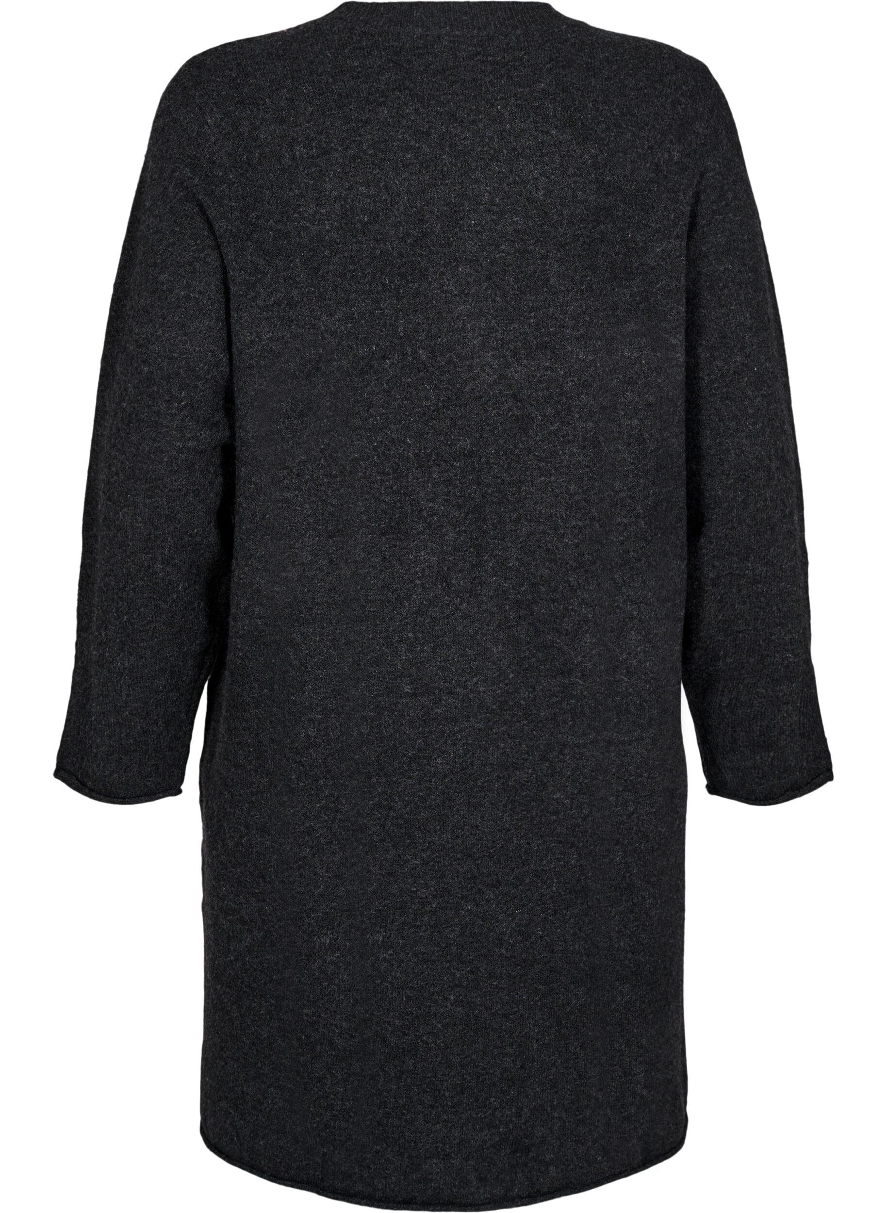 Zizzi Robe en tricot avec des fentes, Dark Grey Melange, Packshot image number 1