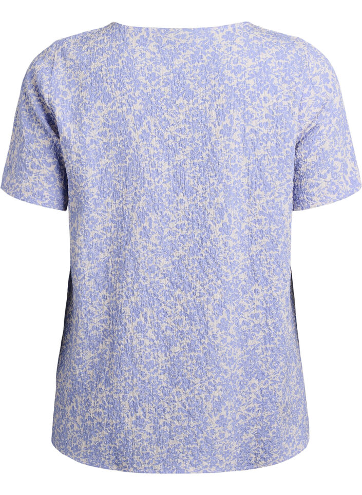 Chemisier &agrave; manches courtes en tissu textur&eacute;, Bleu, Packshot image number 1