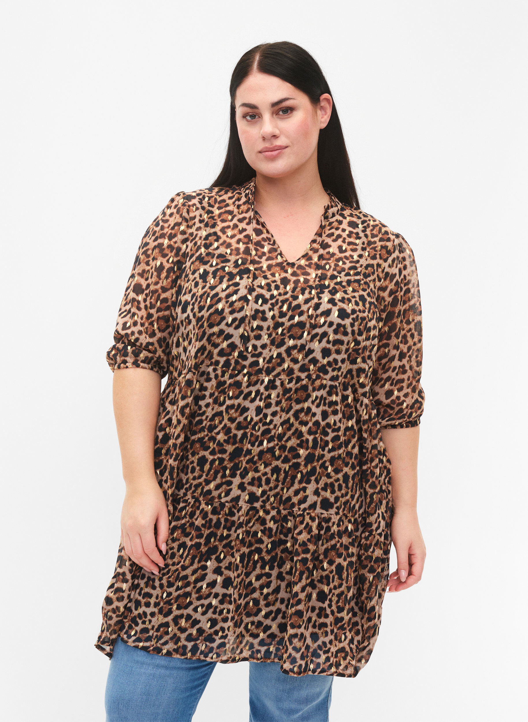 Zizzi Tunique imprim&eacute; l&eacute;opard et lurex, Leopard AOP, Model image number 0