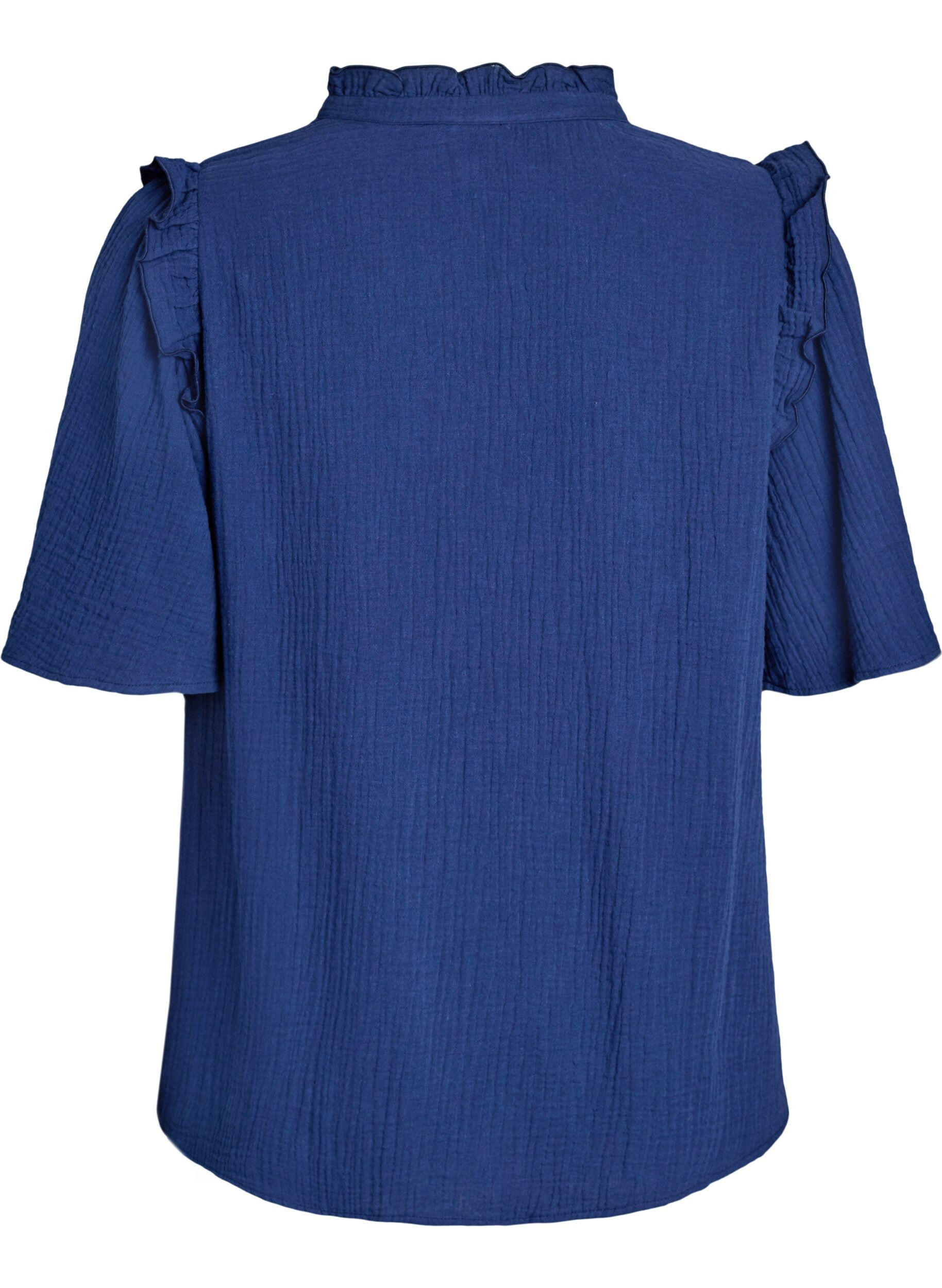 ZizziBlouse en mousseline de coton avec broderie anglaise et manches 1/2, Bleu, Packshot image number 1