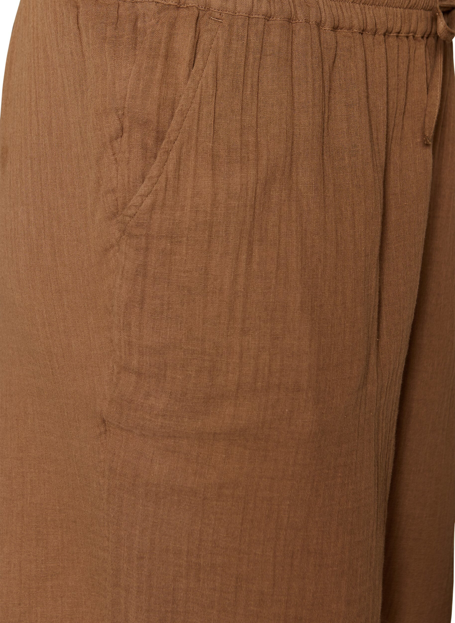ZizziShort ample en mousseline de coton taille haute, Marron, Packshot image number 2