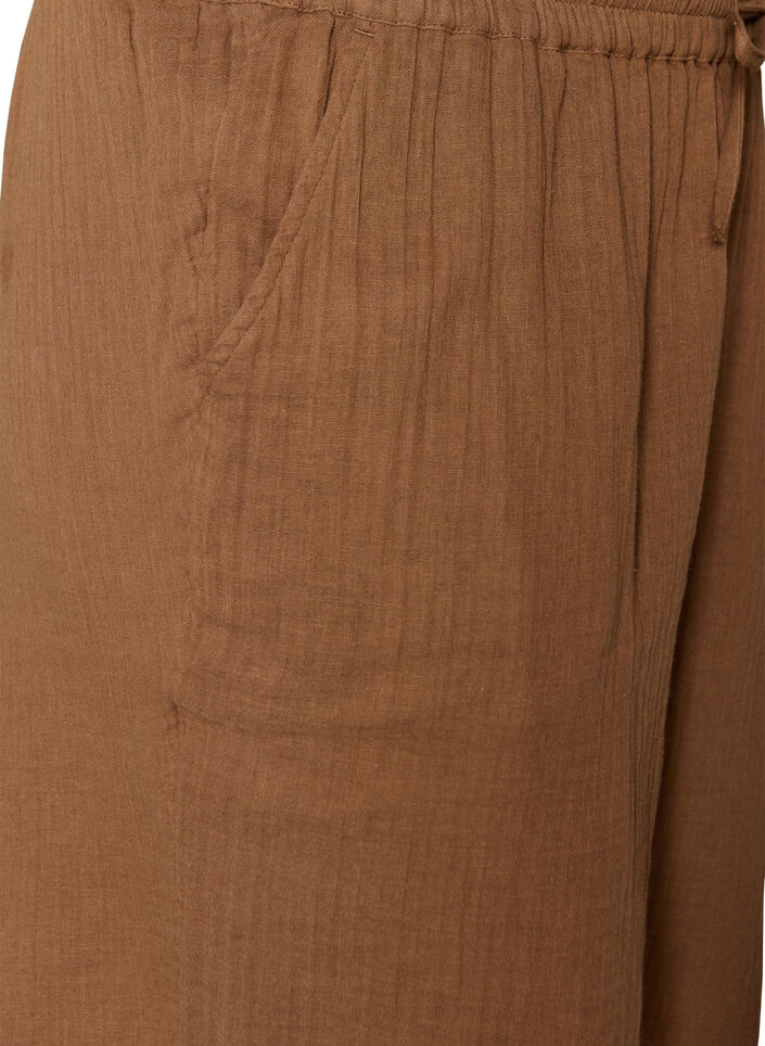 Short ample en mousseline de coton taille haute, Marron, Packshot image number 2