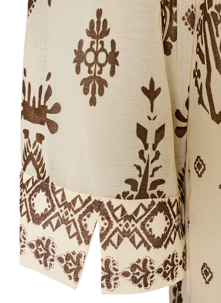 Robe avec imprim&eacute; ornemental et col &agrave; volants, Beige, Packshot image number 3