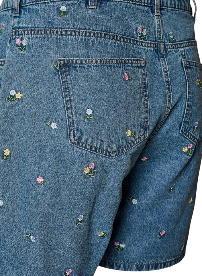 Short en jean avec fleurs brod&eacute;es, Bleu Clair, Packshot image number 3