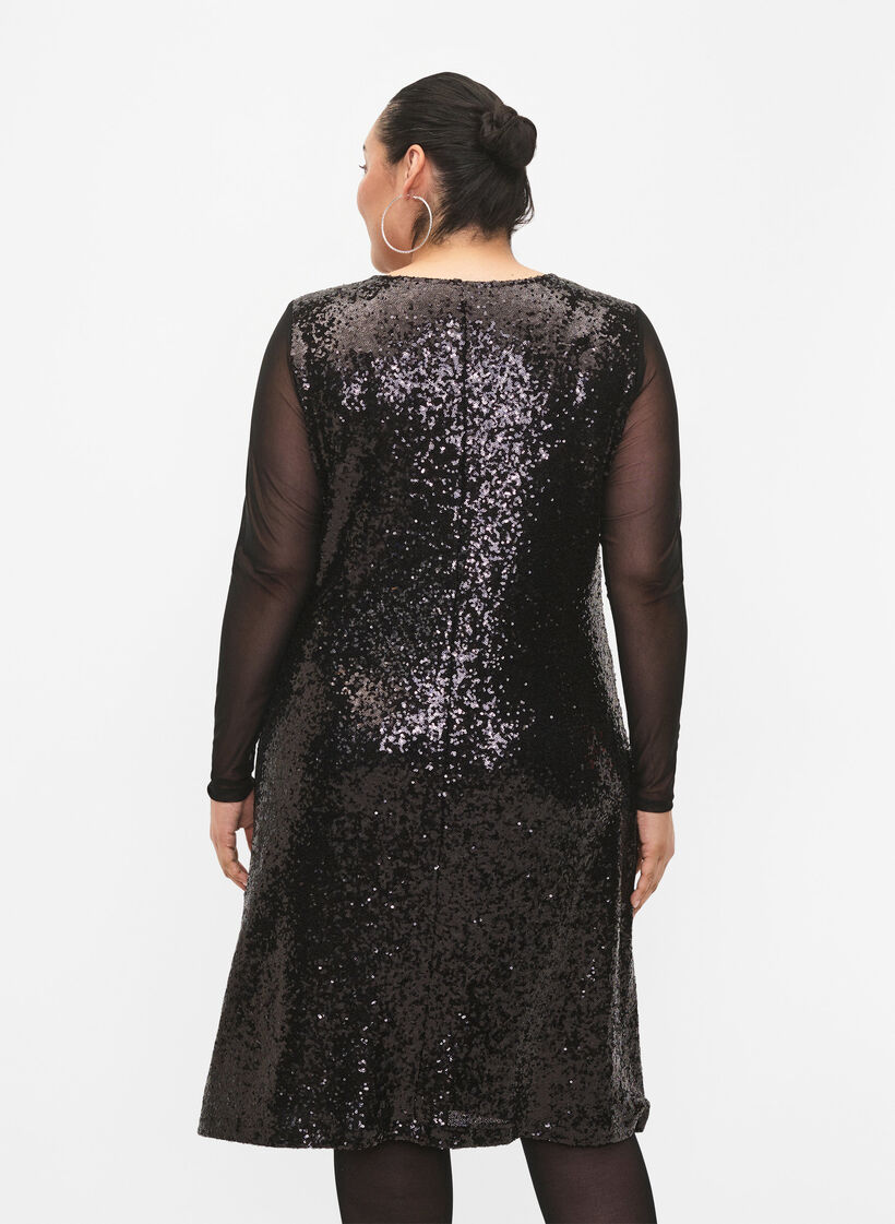 Robe à paillettes à manches longues, Black, Model image number 1