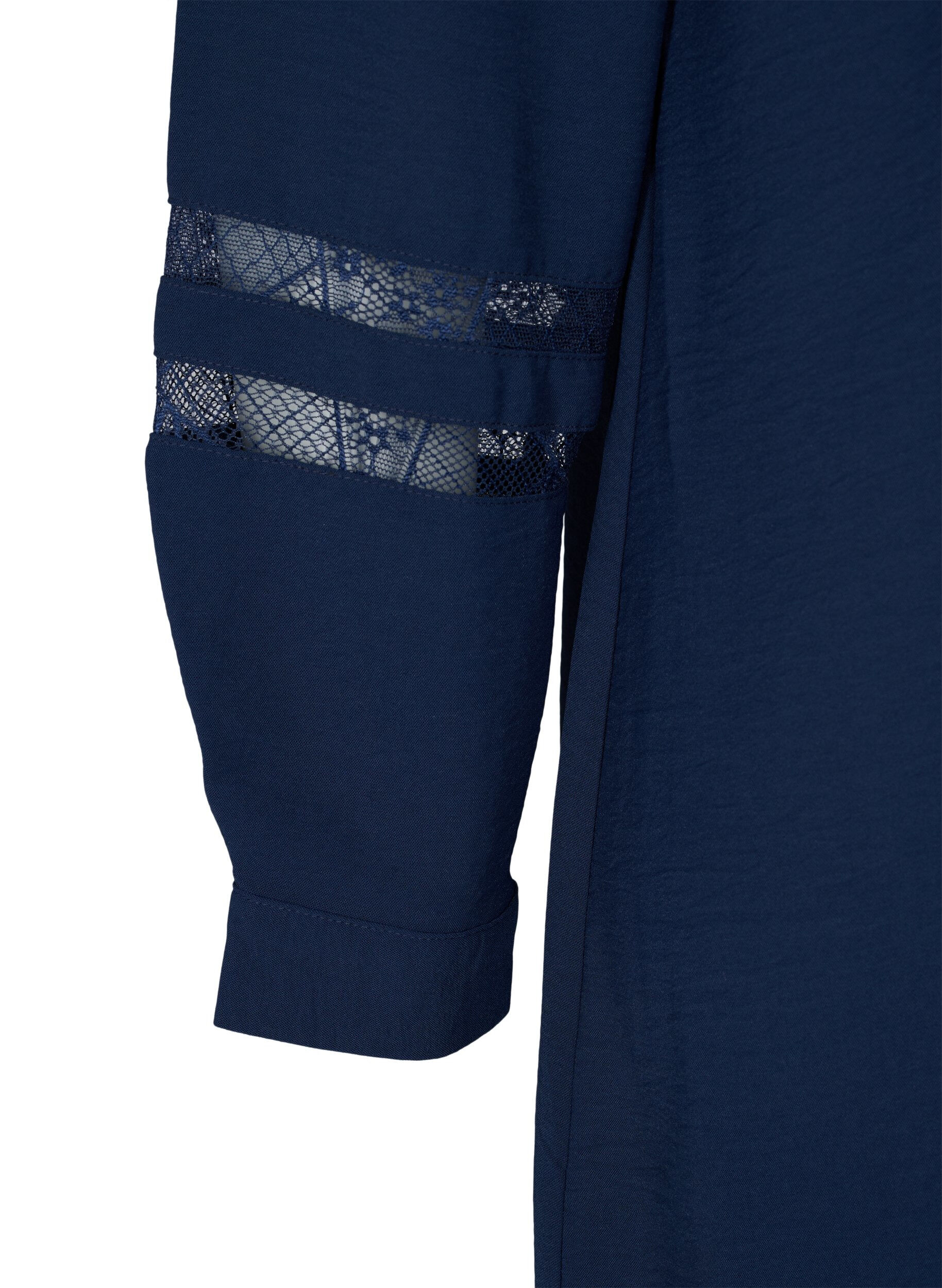 Zizzi Chemise longue avec d&eacute;tails en dentelle, Navy Blazer, Packshot image number 3