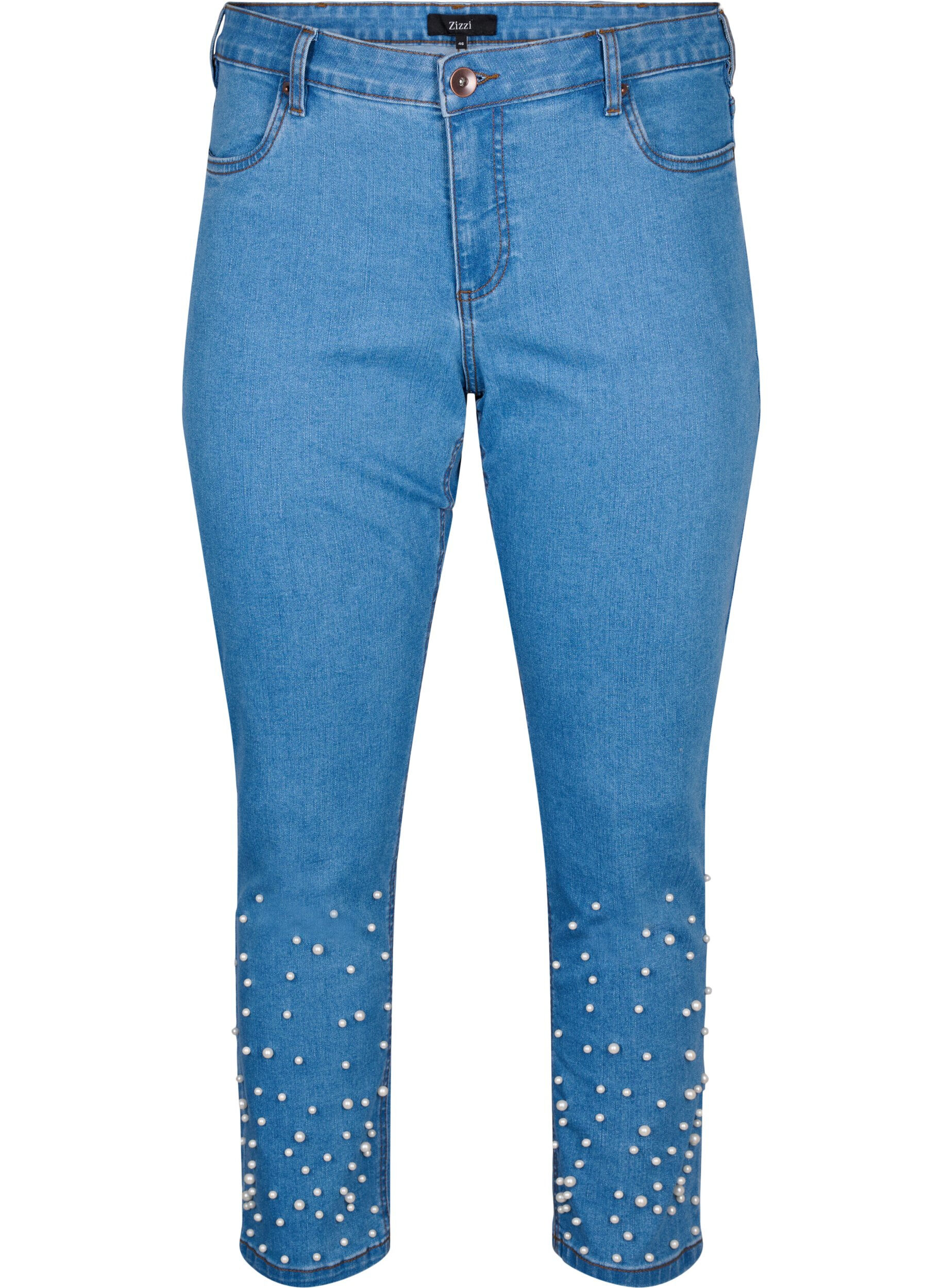 Zizzi Emily jeans coupe slim avec des perles, Light Blue, Packshot image number 0