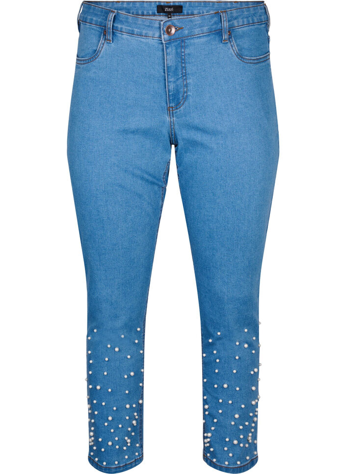 Emily jeans coupe slim avec des perles, Light Blue, Packshot image number 0
