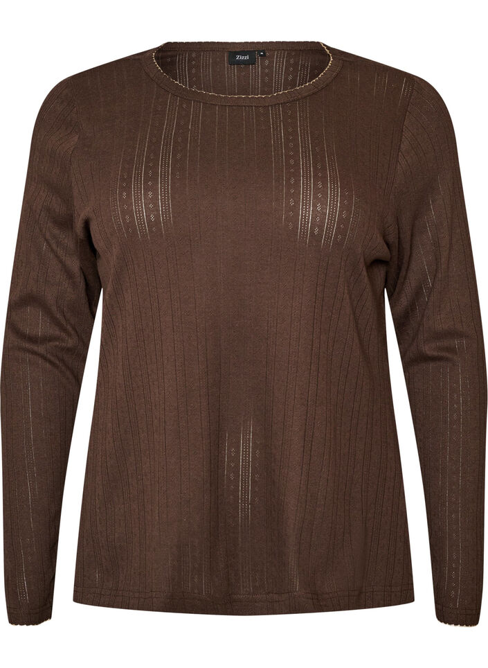 Haut de pyjama en coton biologique avec broderie ajour&eacute;e, Marron, Packshot image number 0