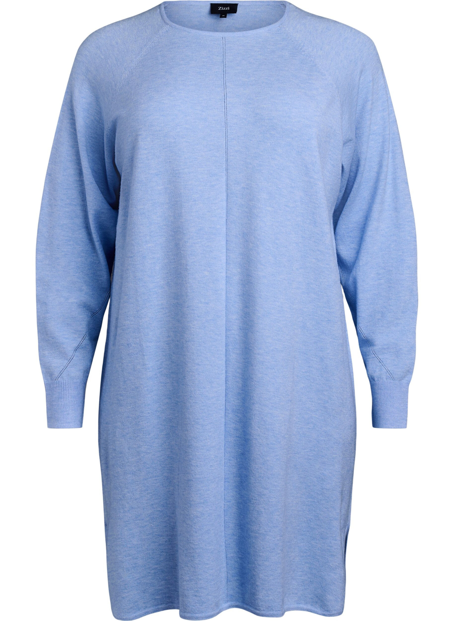 Zizzi Robe en maille avec un col rond et un motif tricot&eacute;, Della R. Blue Mel., Packshot image number 0