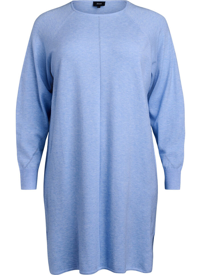 Robe en maille avec un col rond et un motif tricoté, Della R. Blue Mel., Packshot image number 0