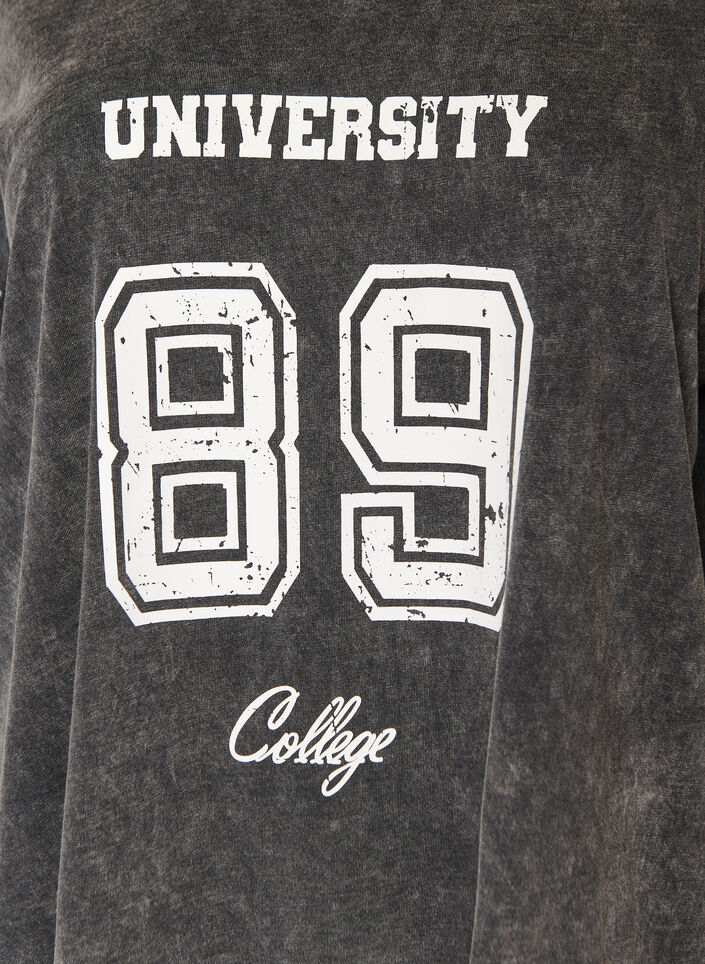 T-shirt oversize en coton bio avec un imprim&eacute; college, Noir, Packshot image number 2