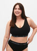 Soutien-gorge en coton &agrave; encolure en V et imprim&eacute; de texte, Noir, Model image number 0