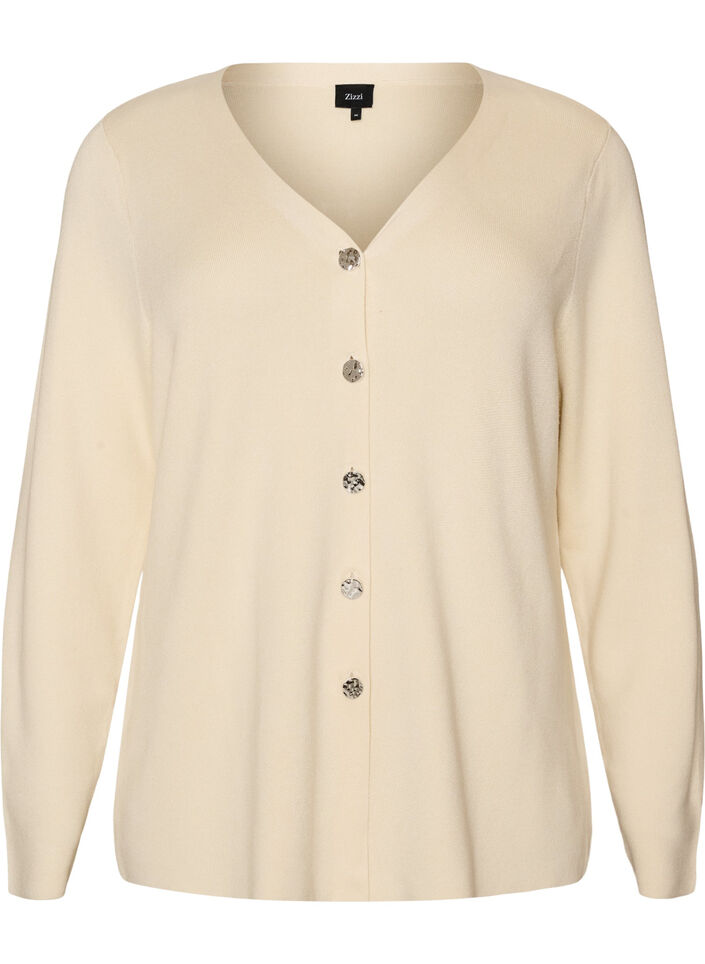 Cardigan en maille fine avec boutons d&eacute;coratifs, Vanille, Packshot image number 0