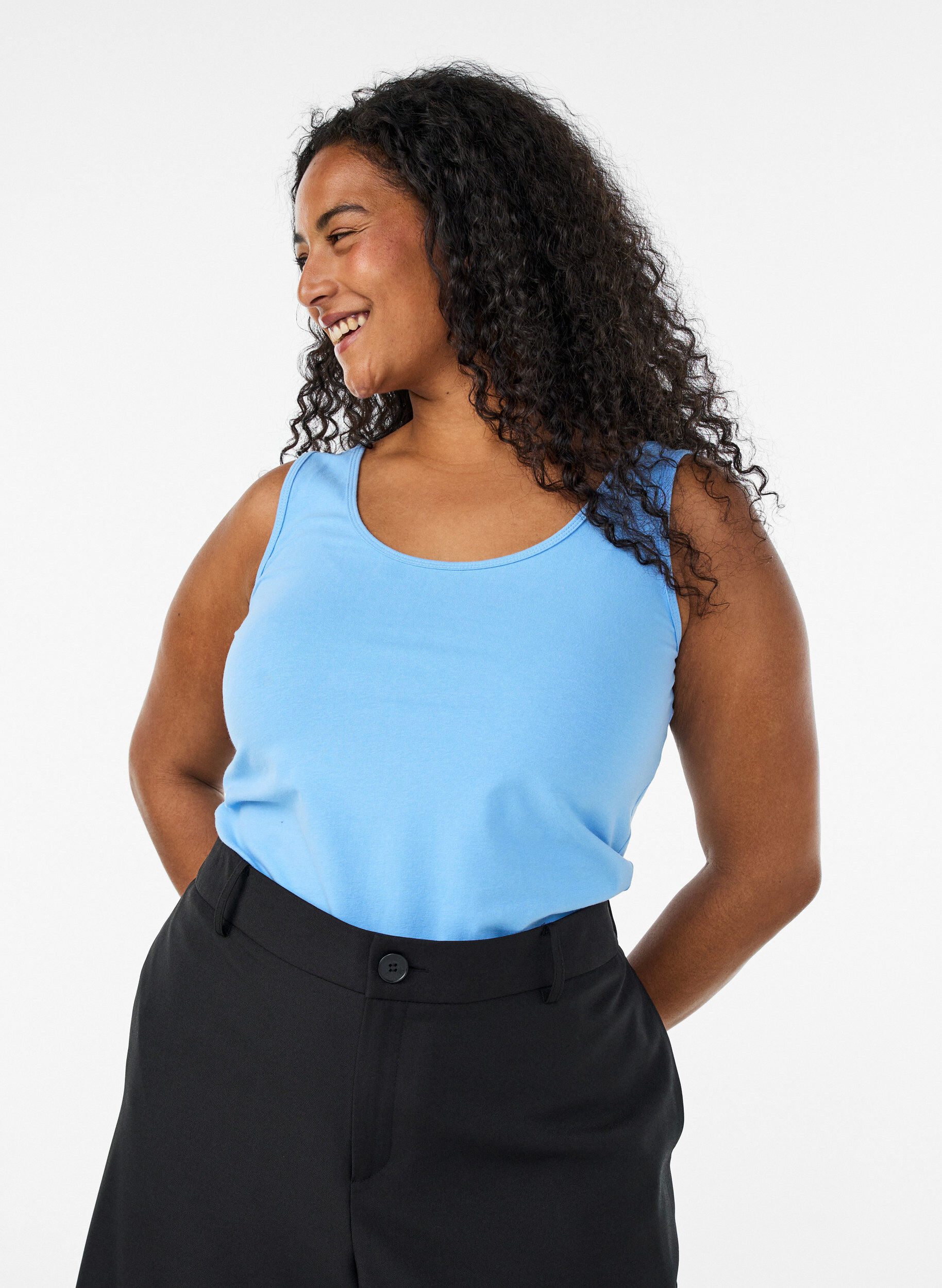 Haut basic uni en coton, Bleu Clair, Model