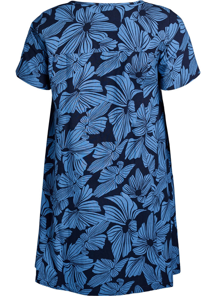 Robe courte &eacute;vas&eacute;e &agrave; imprim&eacute; floral, Bleu, Packshot image number 1
