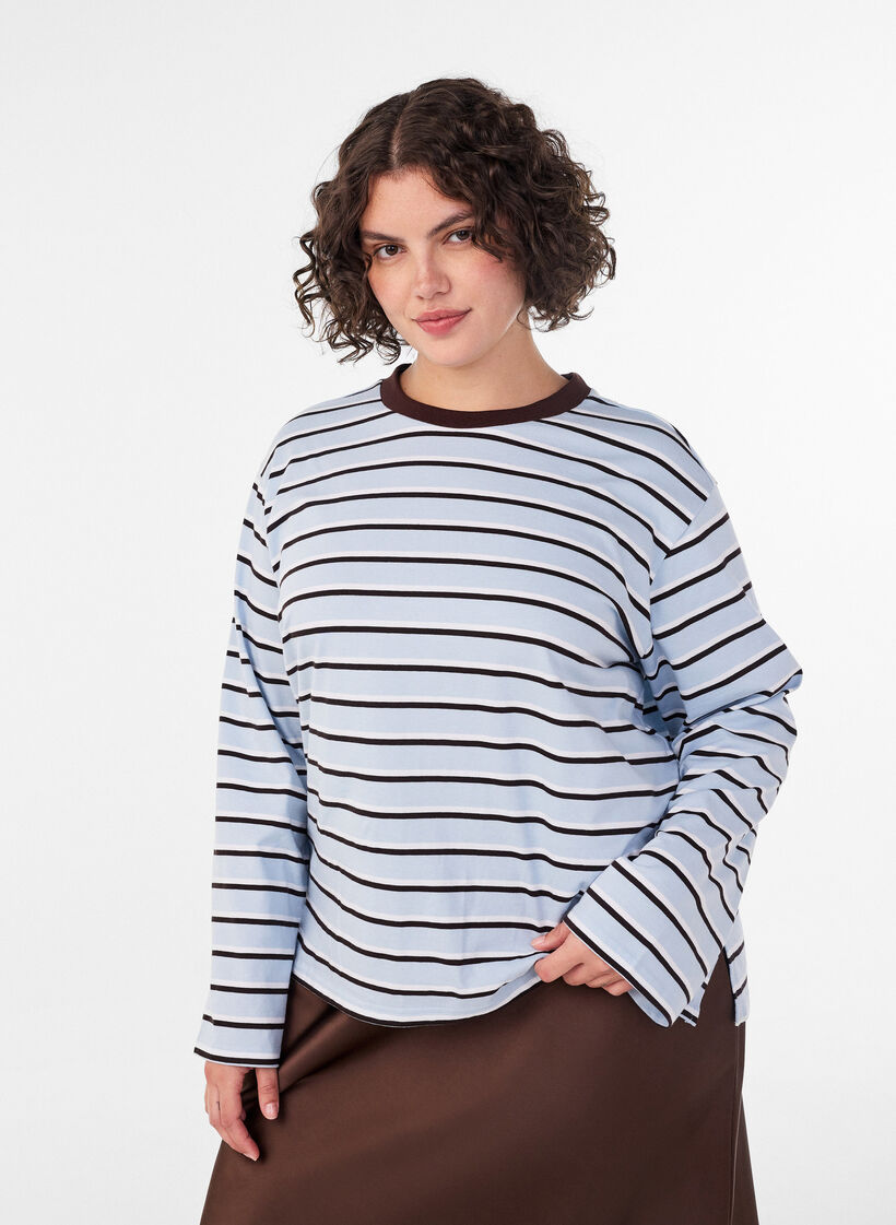 T-shirt basic &agrave; manches longues, Bleu, Model image number 0